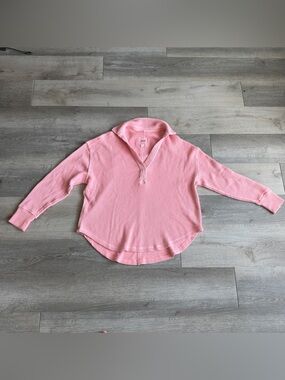 aerie Pink Waffle-Knit V-Neck Long sleeve Pullover oversized size SP